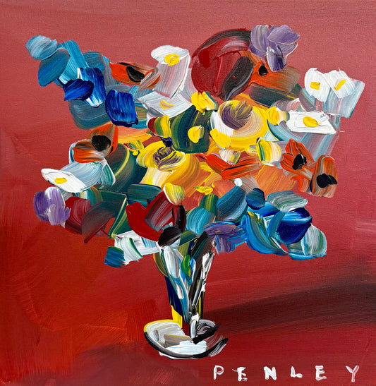 Floral on vintage red