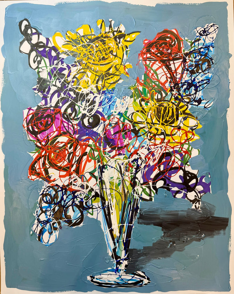 Floral on blue-gray