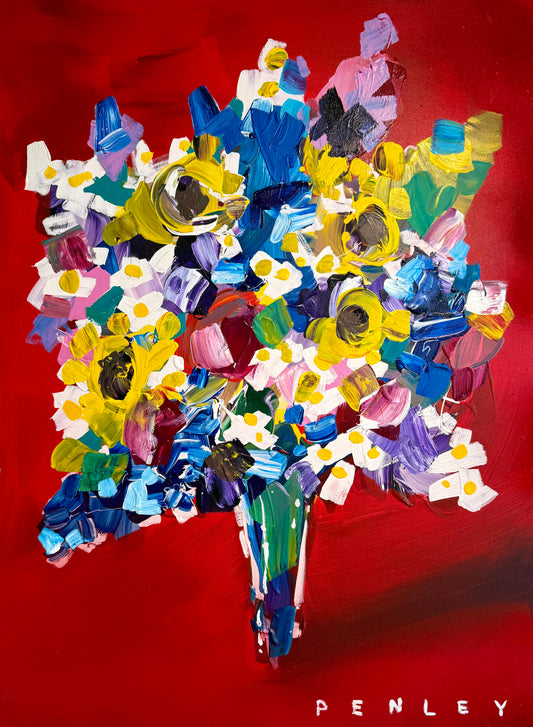 Flowers on red
