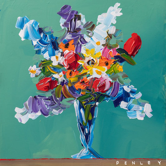 Flowers on mint green