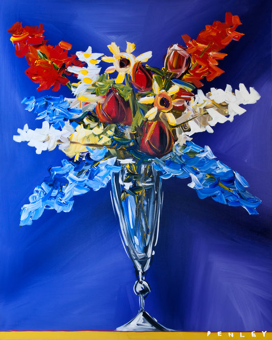 Flowers on royal blue