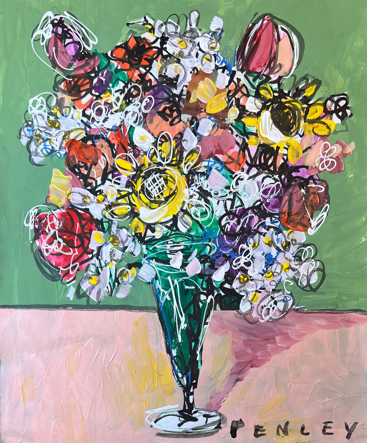 Floral on green-pink